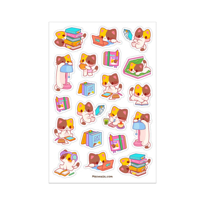 Meowashi Studio - Calico Cat and Books Sticker Sheet