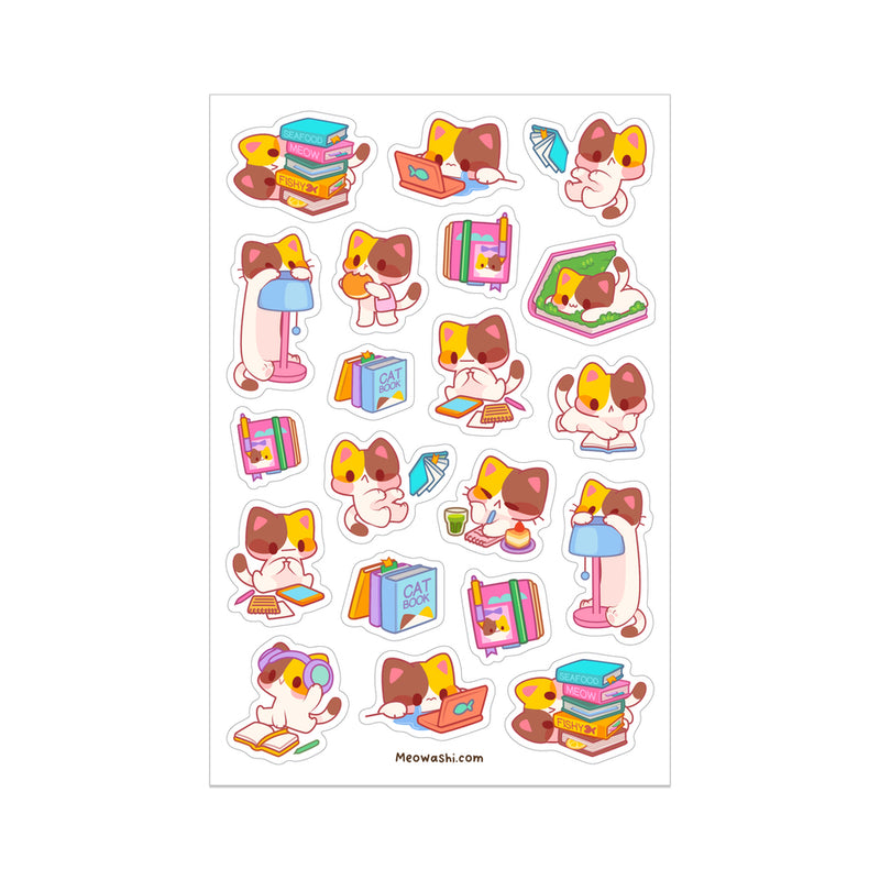 Meowashi Studio - Calico Cat and Books Sticker Sheet