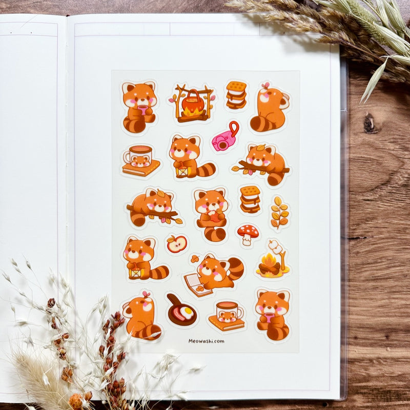 Meowashi Studio - Camping Red Panda Clear Sticker Sheet