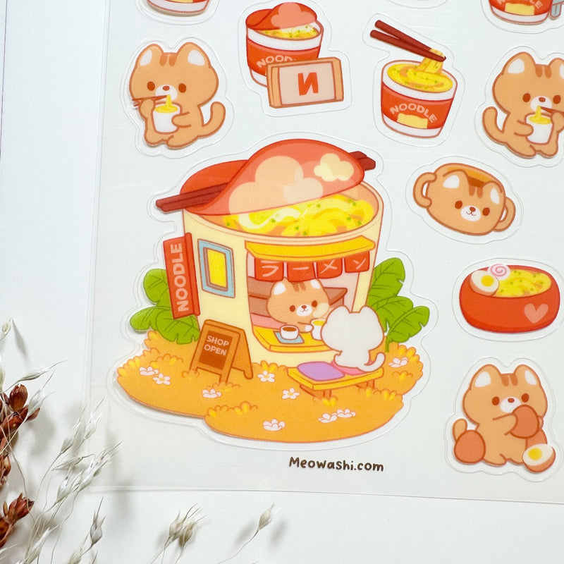 Meowashi Studio - Cat Instant Ramen Shop Clear Sticker Sheet