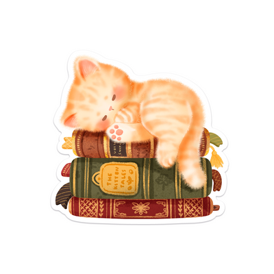 Meowashi Studio - Cat Napping on Books Waterproof Vinyl Sticker