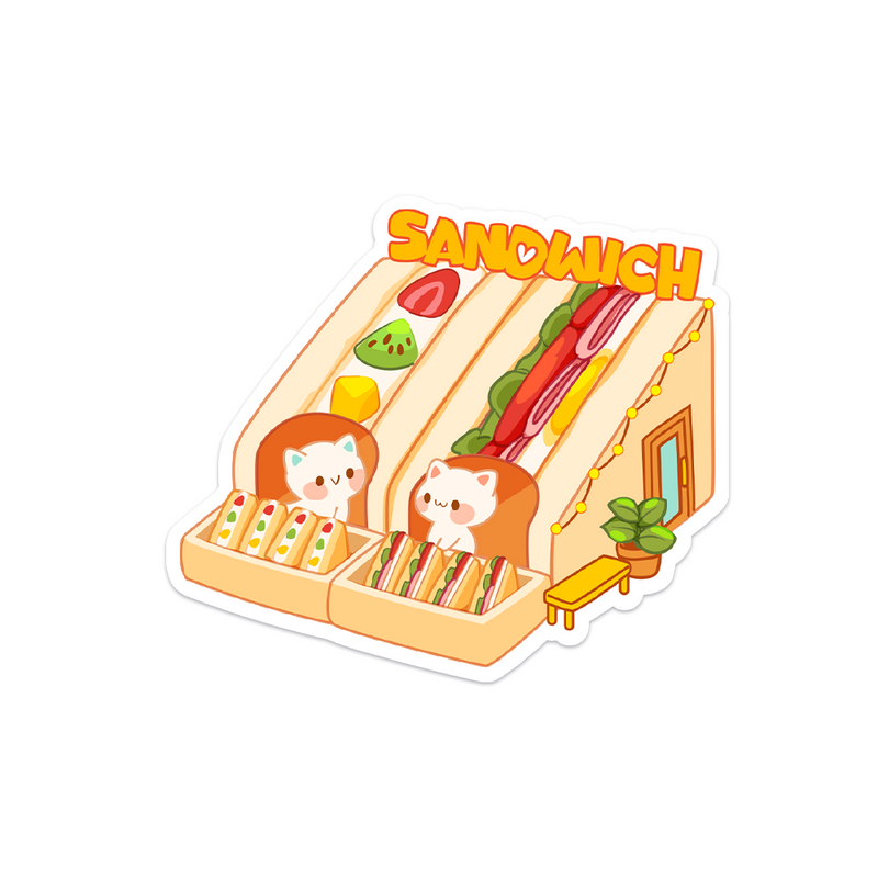 Meowashi Studio - Cat Sandwich Shop Waterproof Vinyl Sticker