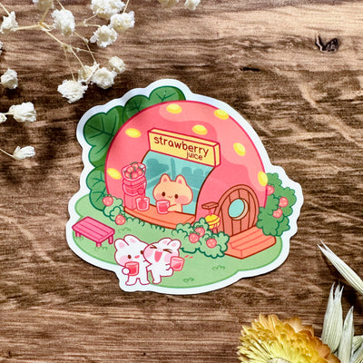 Meowashi Studio - Cat Strawberry Juice Shop Waterproof Vinyl Sticker