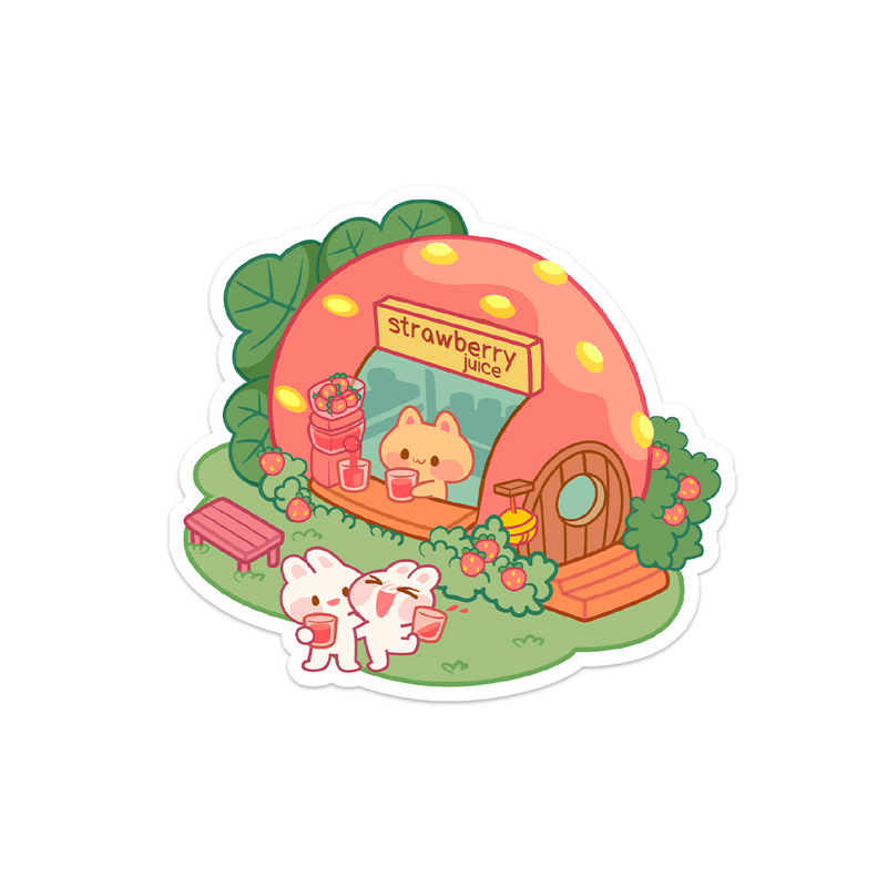 Meowashi Studio - Cat Strawberry Juice Shop Waterproof Vinyl Sticker