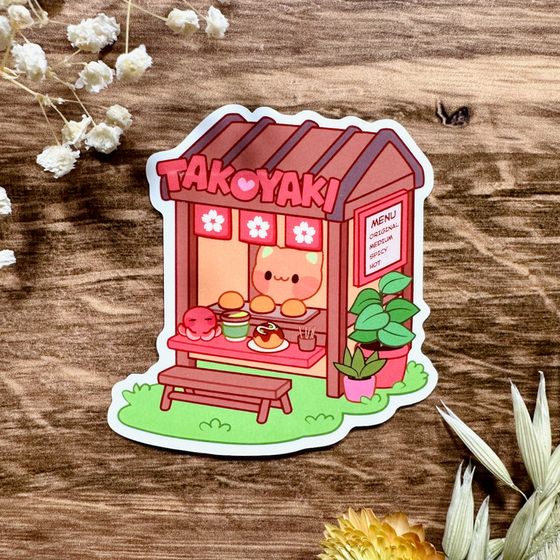 Meowashi Studio - Cat Takoyaki Stall Waterproof Vinyl Sticker