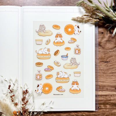 Meowashi Studio - Cat and Bagel Clear Sticker Sheet