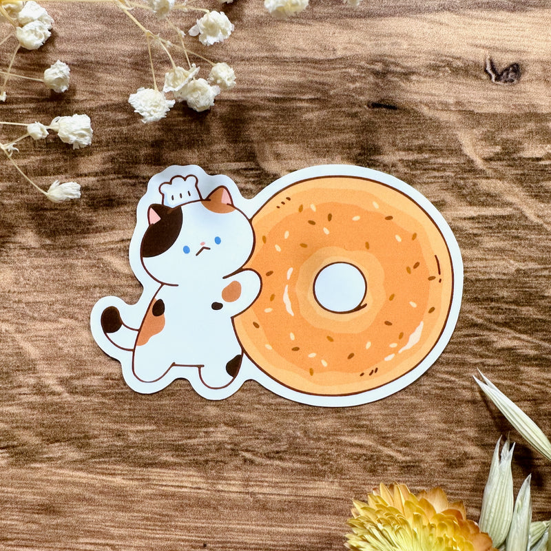 Meowashi Studio - Cat and Bagel Waterproof Vinyl Sticker