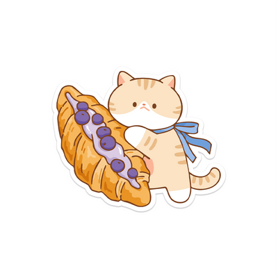 Meowashi Studio - Cat and Blueberry Croissant Waterproof Vinyl Sticker