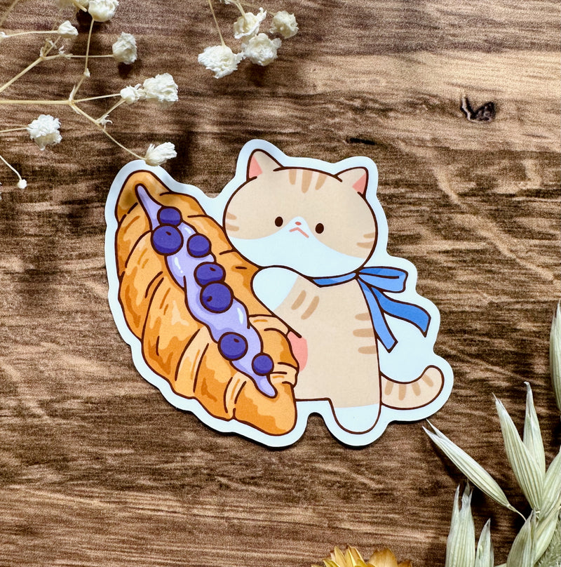 Meowashi Studio - Cat and Blueberry Croissant Waterproof Vinyl Sticker