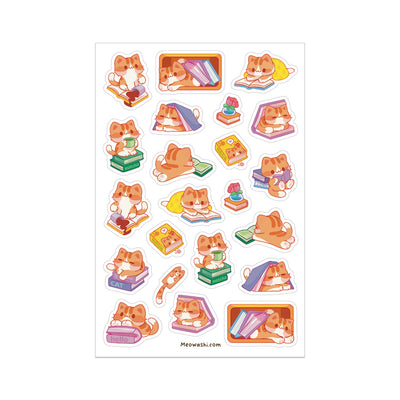 Meowashi Studio - Cat and Books Sticker Sheet 