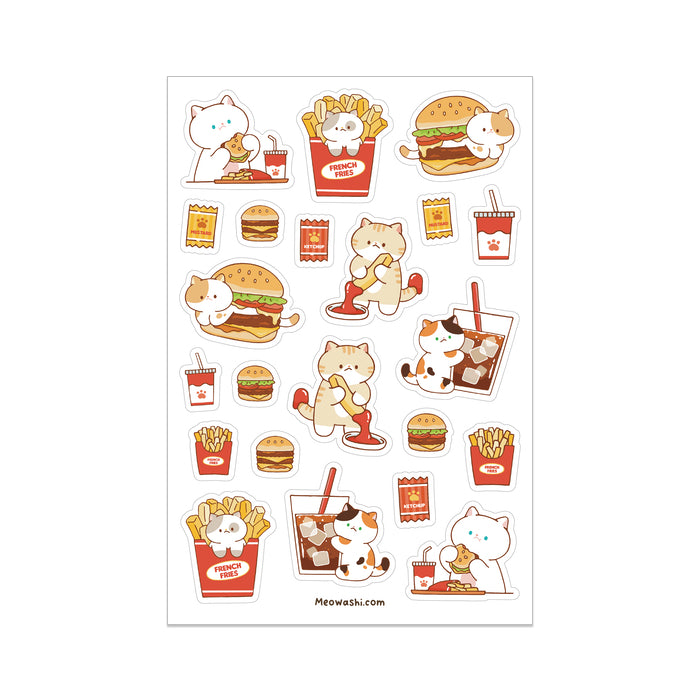 Meowashi Studio - Cat and Fast Food Clear Sticker Sheet
