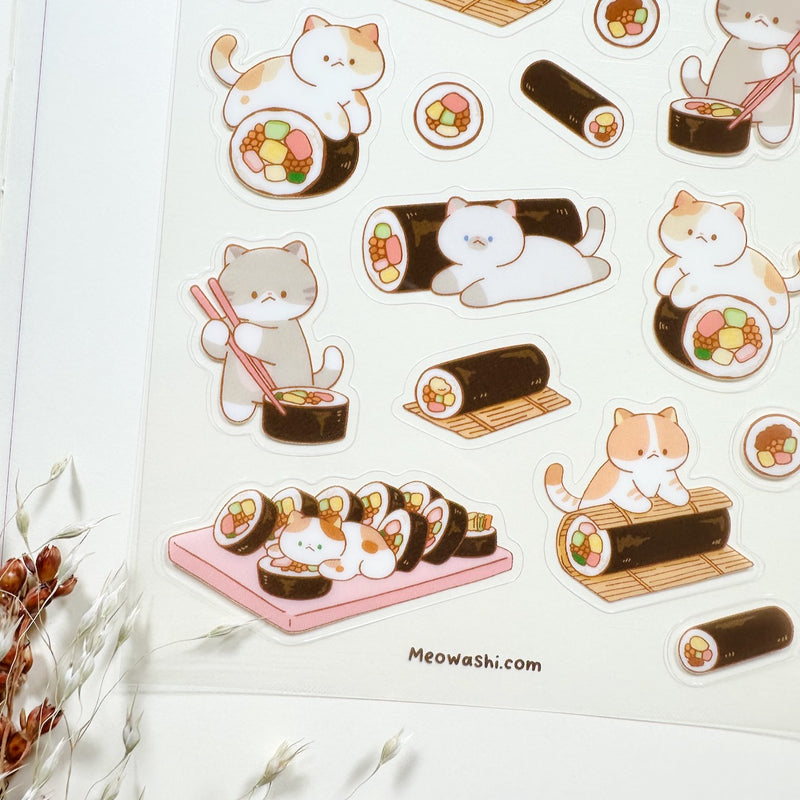 Meowashi Studio - Cat and Gimbap Clear Sticker Sheet