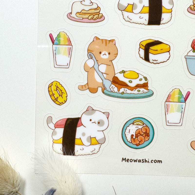 Meowashi Studio - Cat and Hawaiian Food Clear Sticker Sheet