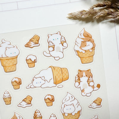 Meowashi Studio - Cat and Ice Cream Clear Sticker Sheet