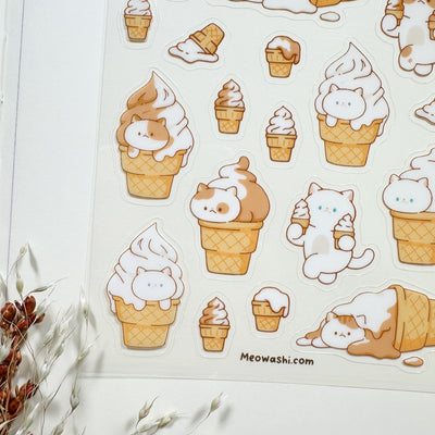 Meowashi Studio - Cat and Ice Cream Clear Sticker Sheet