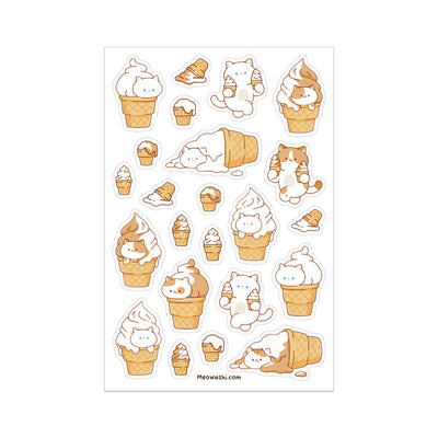 Meowashi Studio - Cat and Ice Cream Clear Sticker Sheet