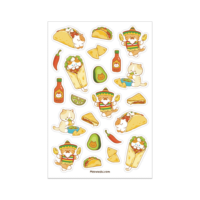 Meowashi Studio - Cat and Mexican Food Clear Sticker Sheet