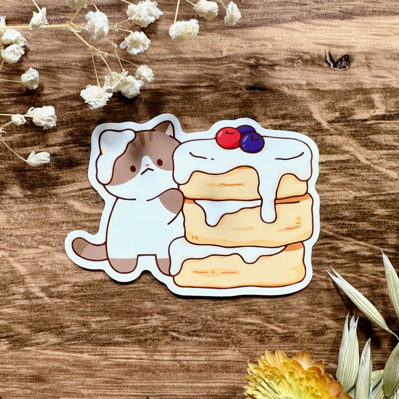 Meowashi Studio - Cat and Pancake I Waterproof Vinyl Sticker