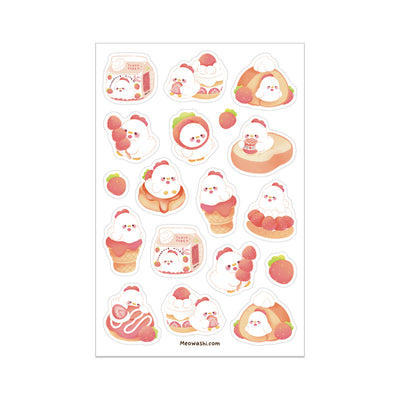 Meowashi Studio - Chicken and Strawberry Desserts Vinyl Sticker Sheet 