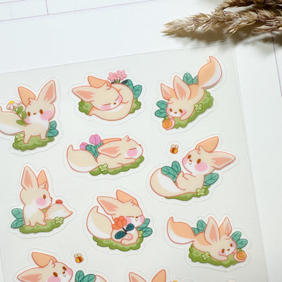 Meowashi Studio - Fennec Fox in the Garden Clear Sticker Sheet