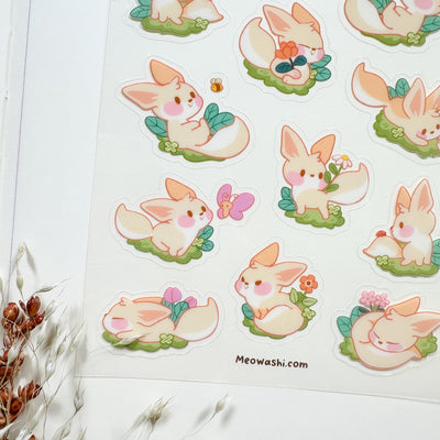 Meowashi Studio - Fennec Fox in the Garden Clear Sticker Sheet