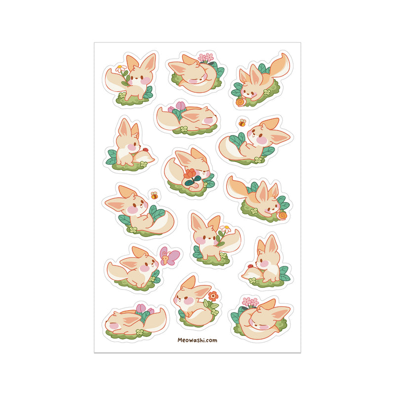 Meowashi Studio - Fennec Fox in the Garden Clear Sticker Sheet