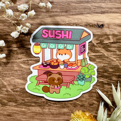 Meowashi Studio - Fox Sushi Stall Waterproof Vinyl Sticker