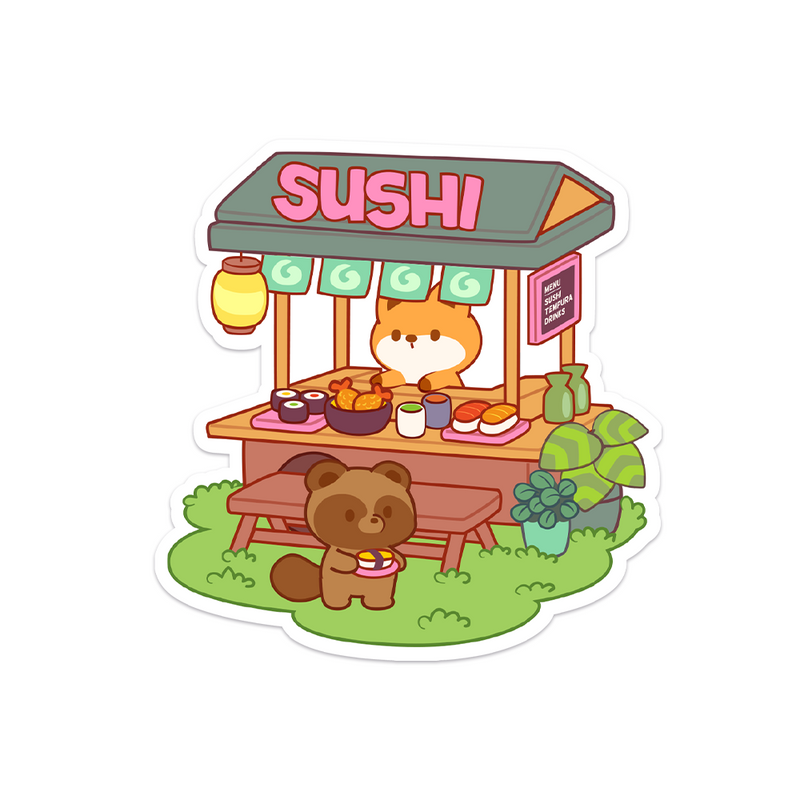 Meowashi Studio - Fox Sushi Stall Waterproof Vinyl Sticker