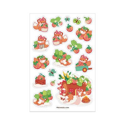 Meowashi Studio - Fox with Wild Strawberries Sticker Sheet