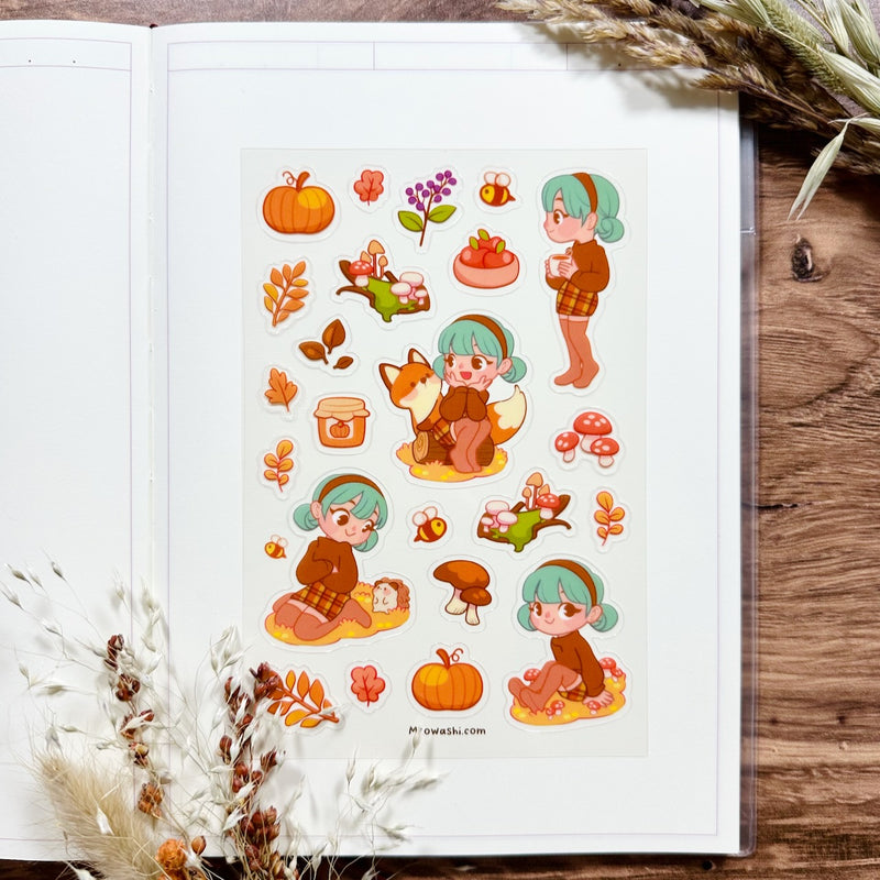 Meowashi Studio - Girl in Autumn Forest Clear Sticker Sheet