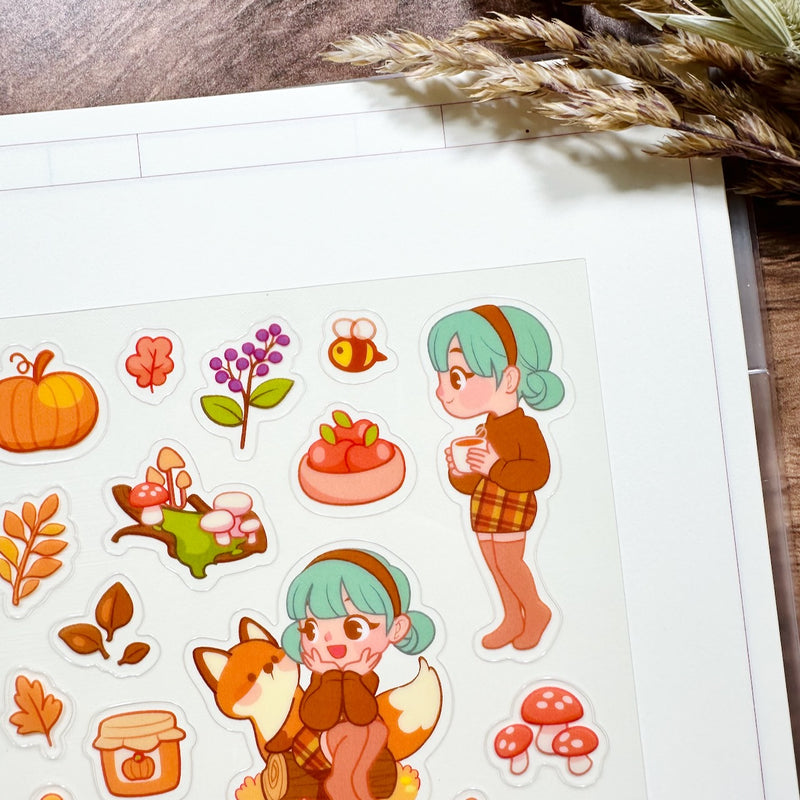 Meowashi Studio - Girl in Autumn Forest Clear Sticker Sheet