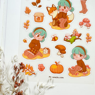 Meowashi Studio - Girl in Autumn Forest Clear Sticker Sheet