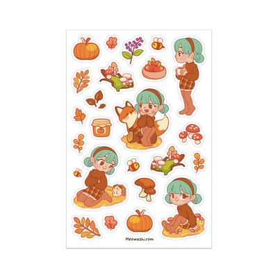 Meowashi Studio - Girl in Autumn Forest Clear Sticker Sheet