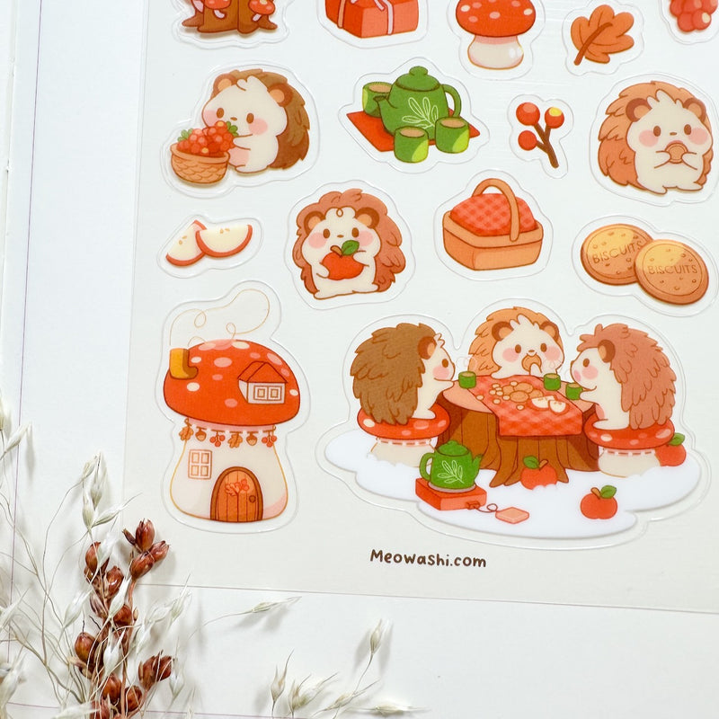 Meowashi Studio - Hedgehog Tea Party Clear Sticker Sheet