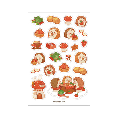 Meowashi Studio - Hedgehog Tea Party Clear Sticker Sheet