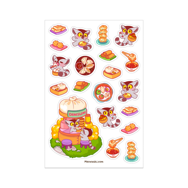 Meowashi Studio - Lemurs Dim Sum Restaurant Sticker Sheet