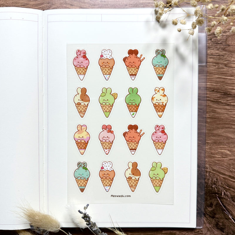 Meowashi Studio - Rabbit Ice Cream Clear Sticker Sheet