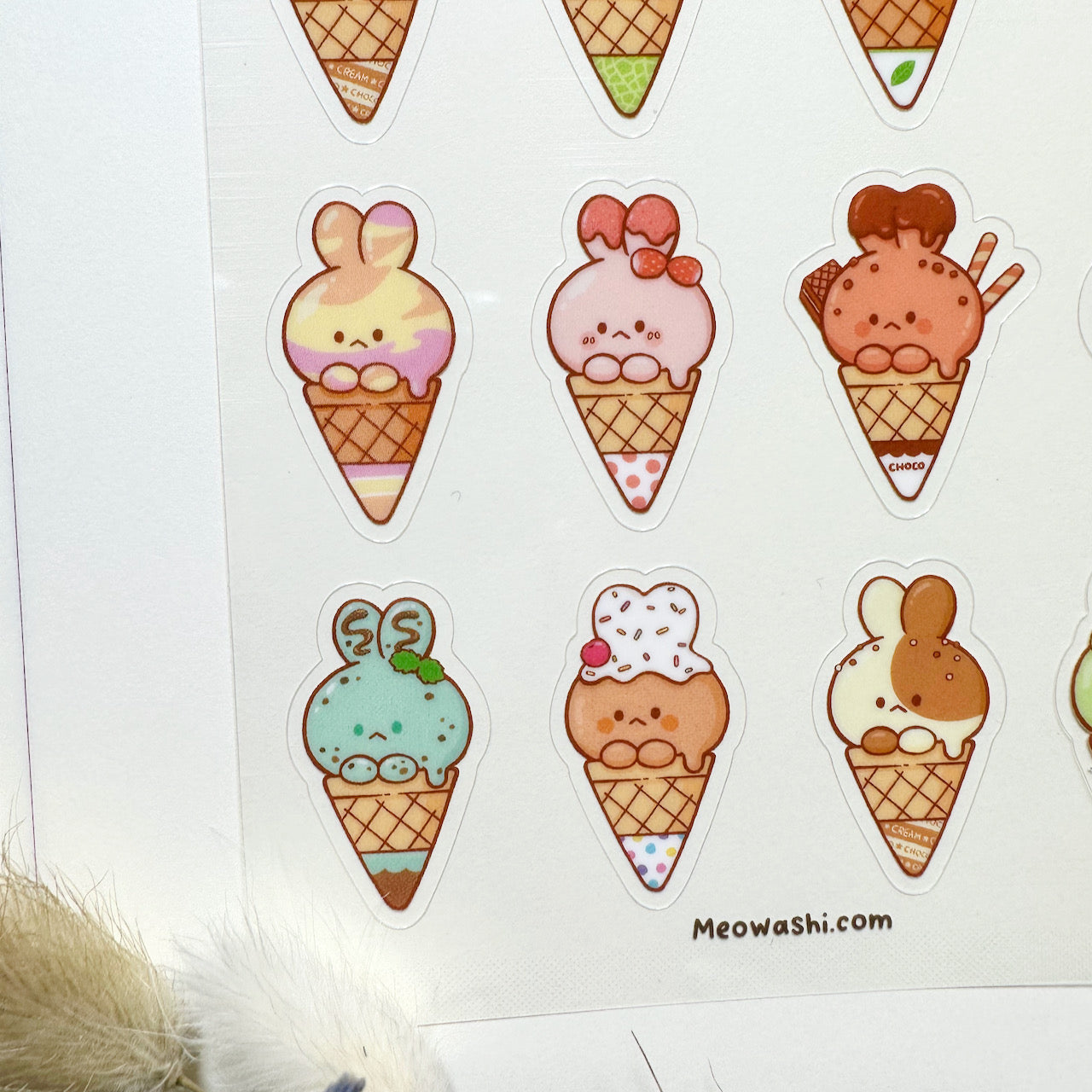 Rabbit Ice Cream Clear Sticker Sheet – Meowashi
