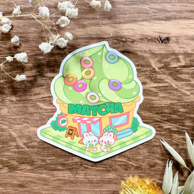 Meowashi Studio - Rabbit Matcha Ice Cream Shop Waterproof Vinyl Sticker