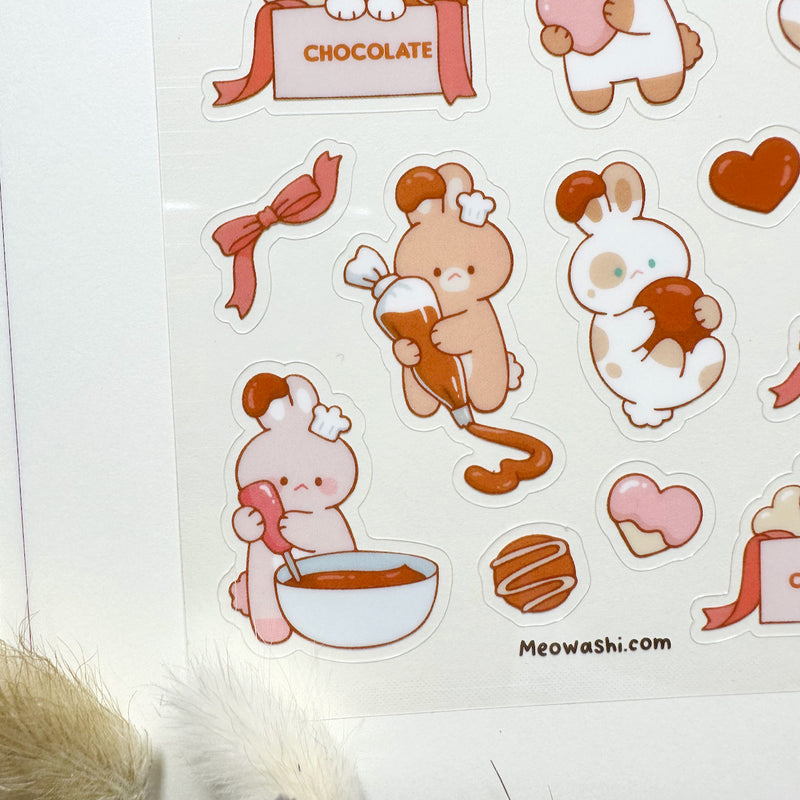 Meowashi Studio - Rabbit and Chocolate Clear Sticker Sheet