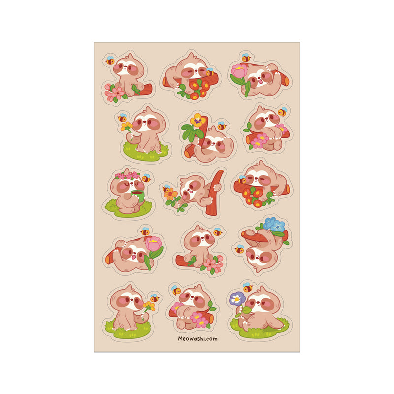 Meowashi Studio - Sloth and Flower Sticker Sheet