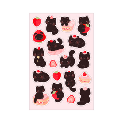Meowashi Studio - Strawberry Black Cat Sticker Sheet