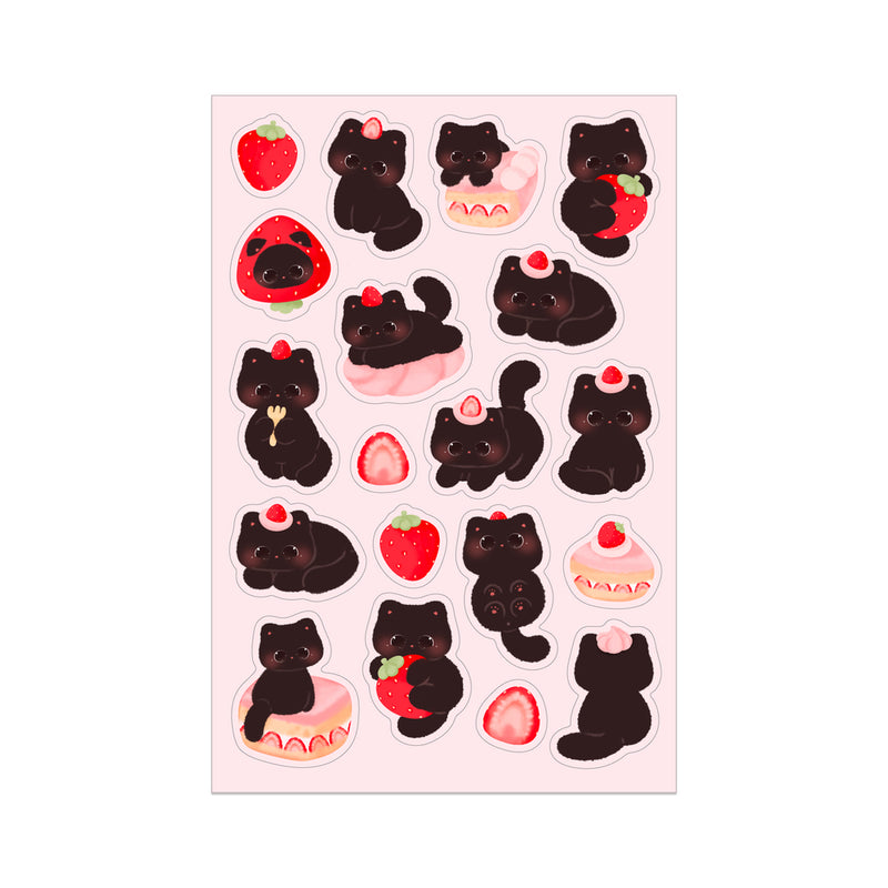 Meowashi Studio - Strawberry Black Cat Sticker Sheet
