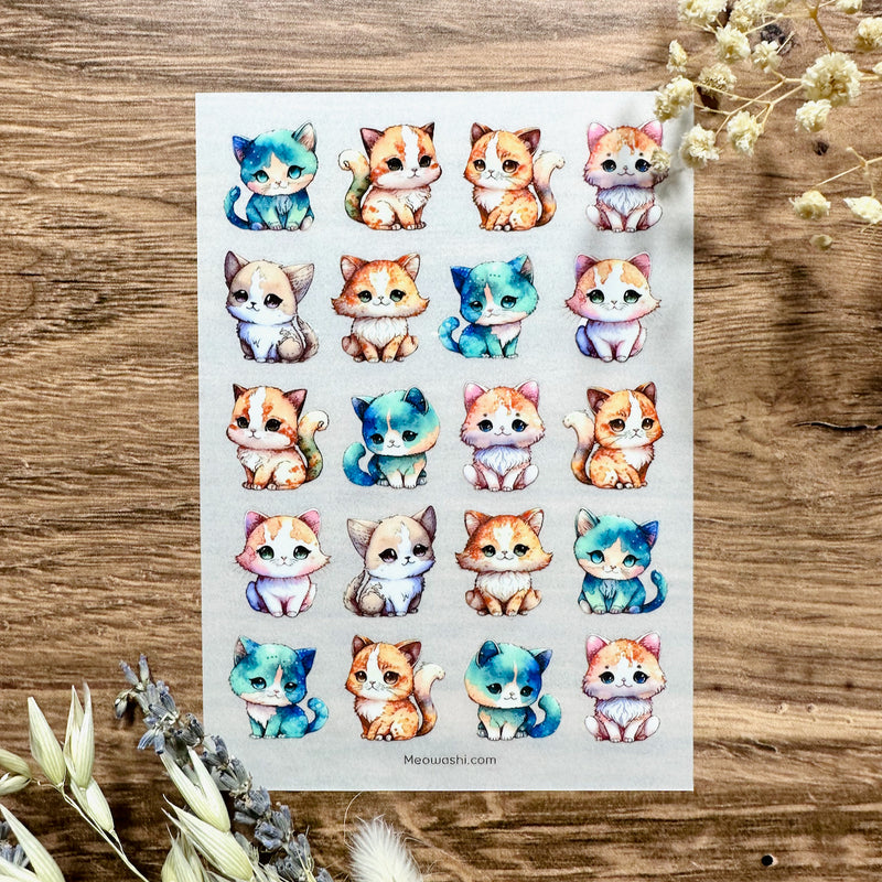 Meowashi Studio - Watercolor Cats Rub-on Transfer Sticker