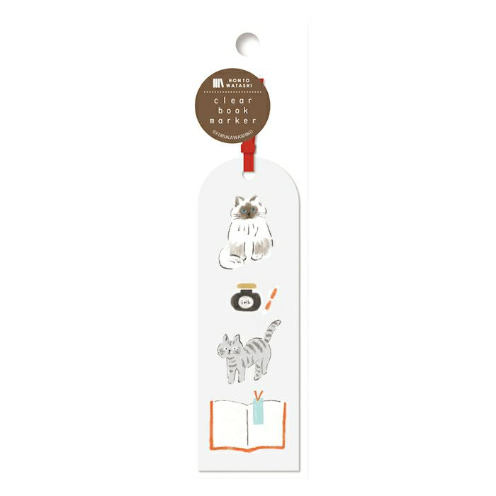 Furukawashiko HONTOWATASHI Clear Bookmark - Cat and Book QE102