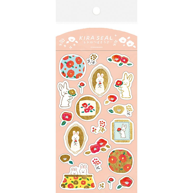 Furukawashiko Winter Limited Edition Gold Foil Sticker - Rabbit and Camellia QS259