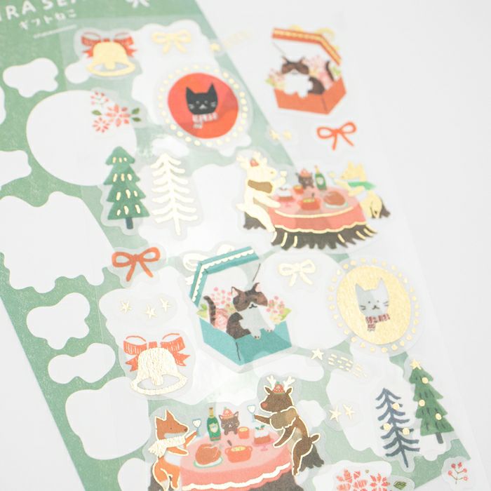 Furukawashiko Winter Limited Edition Gold Foil Sticker - Holiday Cat QS260