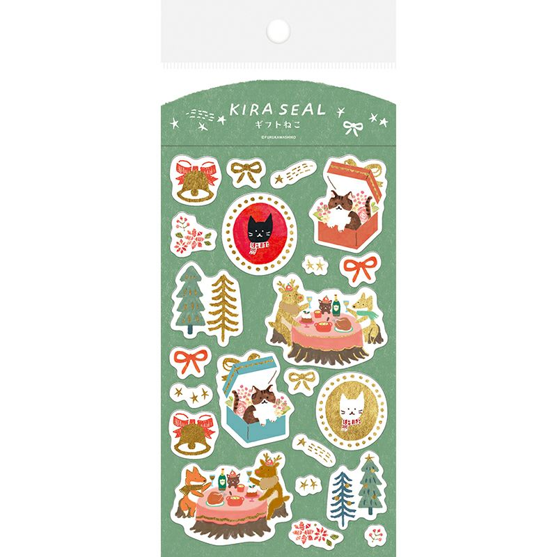 Furukawashiko Winter Limited Edition Gold Foil Sticker - Holiday Cat QS260