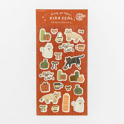 Furukawashiko Winter Limited Edition Gold Foil Sticker - Present and Kitten QS338
