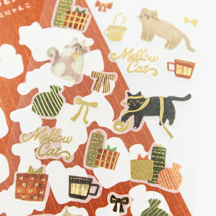 Furukawashiko Winter Limited Edition Gold Foil Sticker - Present and Kitten QS338